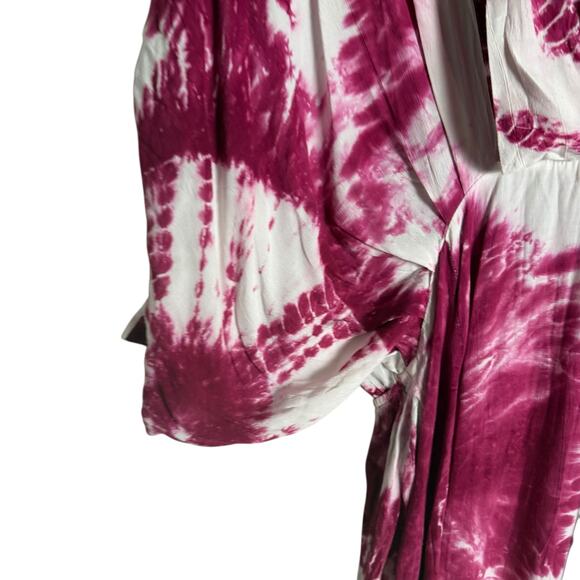 S/W/F Magenta Tie Dye Print Plunge V-Neck Long Sleeve Coastal Maxi Dress Size S - Picture 9 of 14